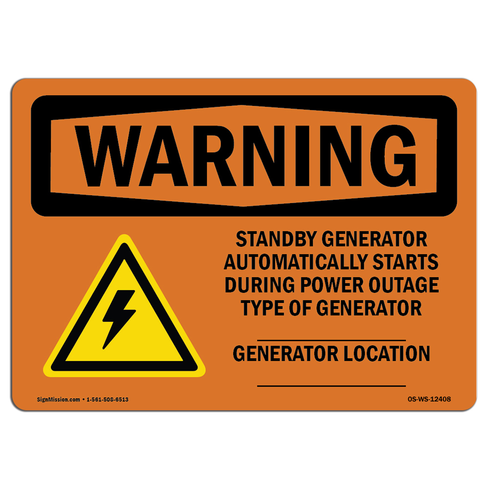 OSHA WARNING Sign Standby Generator Automatically With Symbol�Made in the USA